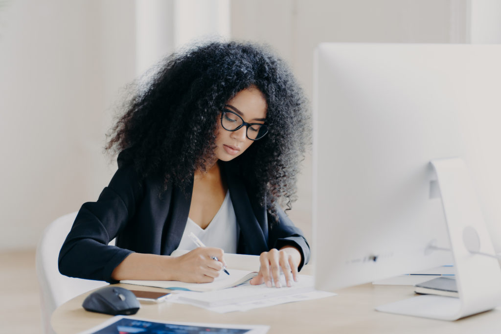 Woman writing article