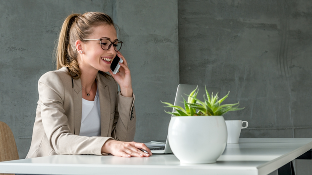 Women on phone with pay-per-call agency
