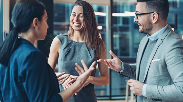 Coworkers discussing their affiliate network