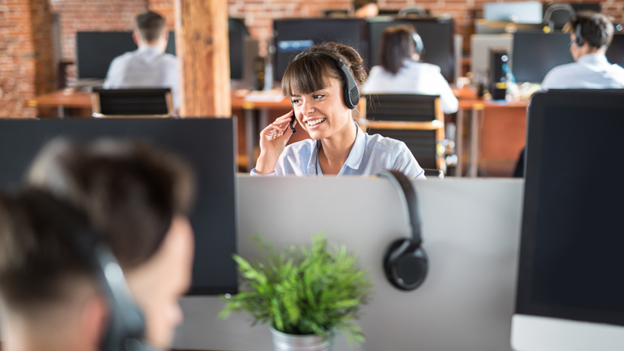 Call Center Employee talking on the phone